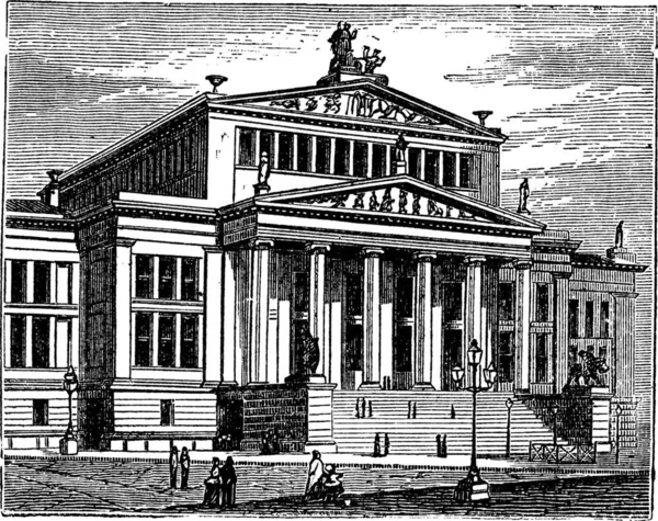 コンツェルトハウス ベルリン コンサートホール ベルリン ドイツとしても知られるベルリン コンサートホール ドイツのコンツェルトハウス ベルリンの古い彫刻されたイラスト — ストックベクタ