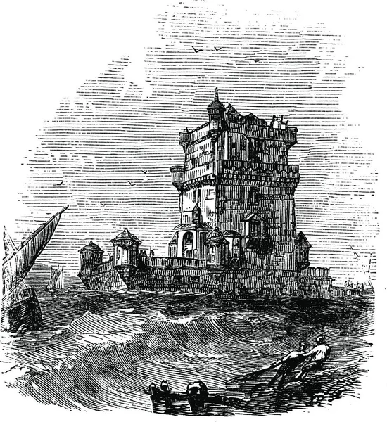 Torre Belem Lisbona Portogallo Durante Gli Anni 1890 Incisione Vintage — Vettoriale Stock