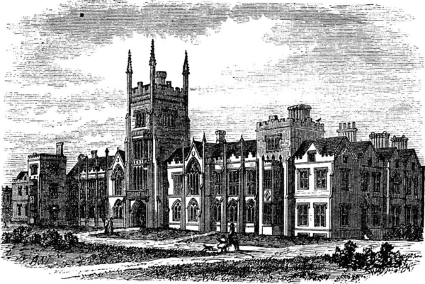 Queen University Belfast Írország 1890 Évek Során Vintage Gravírozás Régi — Stock Vector