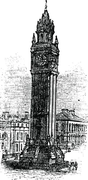 Albert Memorial Clock Belfast Irlanda Durante Década 1890 Grabado Vintage — Vector de stock
