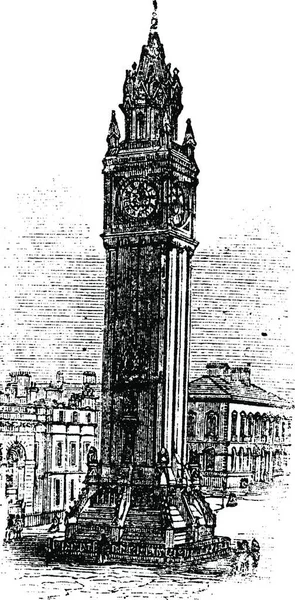 Albert Memorial Clock Belfast Irlanda Durante Década 1890 Grabado Vintage — Archivo Imágenes Vectoriales