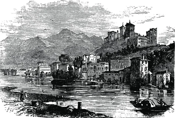 Bassano Del Grappa Veneto Italië Tijdens Jaren 1890 Vintage Gravure — Stockvector