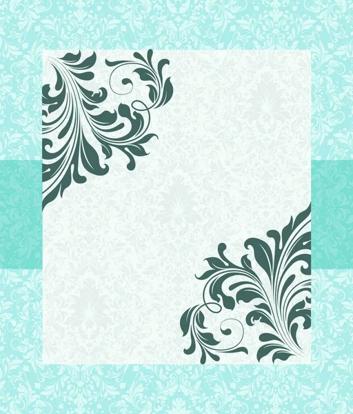 Vintage Uitnodigingskaart Met Sierlijke Elegante Retro Abstract Bloemdessin Teal Blue — Stockvector