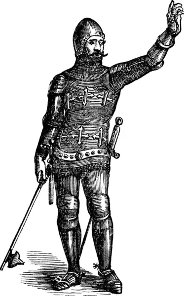 Soldado Francés Con Armadura 1370 Grabado Antiguo Vector Ilustración Grabada — Archivo Imágenes Vectoriales