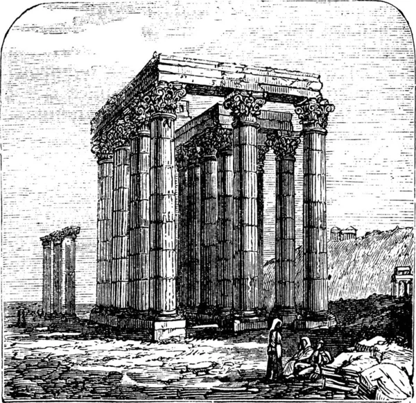 Храм Зевса Олимпийского Олимпийского Колонны Зевса Олимпийского Греческого Афинского Винтажная — стоковый вектор