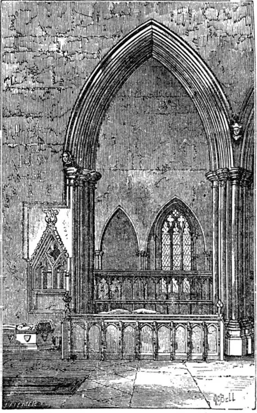 在多尔切斯特修道院中多切斯特在泰晤士河 牛津郡 英格兰 Decoracted 哥特式拱门 旧刻的修道院内部拱门的插图 — 图库矢量图片