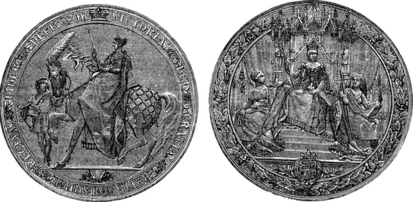 Great Seal England Queen Victoria Vintage Engraving Ilustração Gravada Velha —  Vetores de Stock