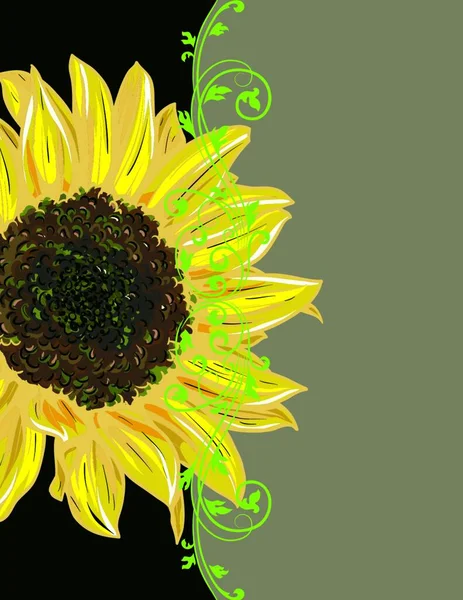 Süslü Zarif Soyut Çiçek Desenli Sarı Yeşil Çiçekli Siyah Gri — Stok Vektör