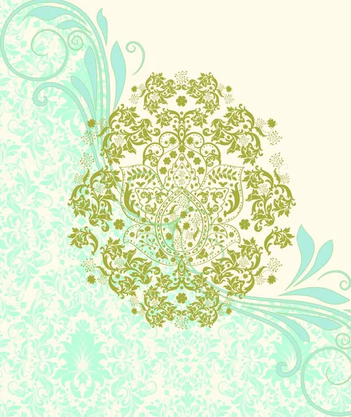 Vintage Uitnodigingskaart Met Sierlijke Elegante Retro Abstract Floral Design Olijfgroen — Stockvector