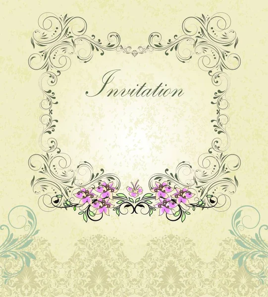 Vintage Invitation Card Ornate Elegant Retro Abstract Floral Design Pink — Stock Vector