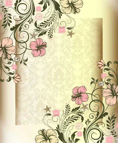 Carte Invitation Vintage Avec Motif Floral Rétro Élégant Décoré Fleurs — Image vectorielle