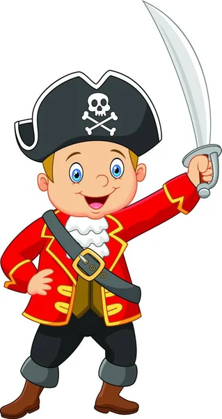 Capitano Dei Cartoni Animati Pirata Possesso Una Spada — Vettoriale Stock