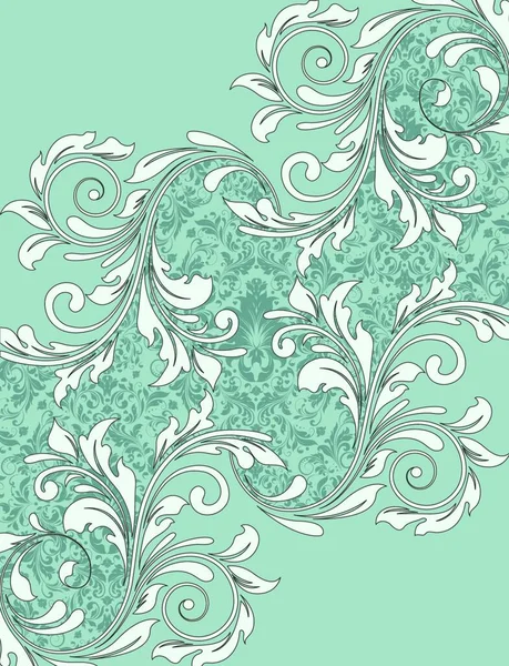 Süslü Zarif Soyut Çiçek Desenli Klasik Davetiye Kartı Beyaz Yeşil — Stok Vektör