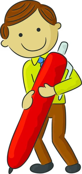 Cartoon Man Met Een Pen — Stockvector