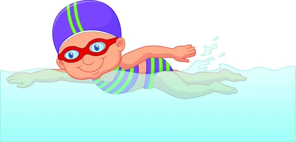 Menina Dos Desenhos Animados Nadadora Piscina — Vetor de Stock
