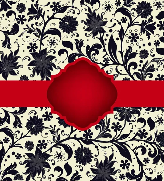 Vintage Pozvánka Ozdobným Elegantním Retro Abstraktním Květinovým Vzorem Šedými Černými — Stockový vektor