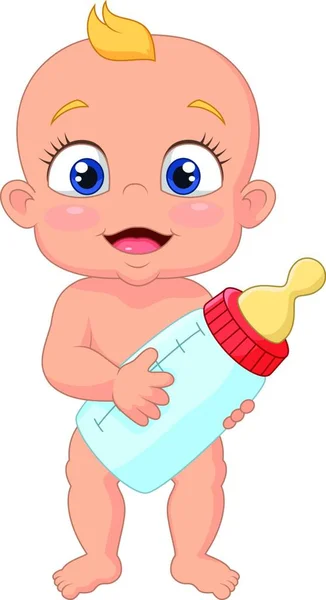 Cartoon Baby Holding Bottle — Stock Vector