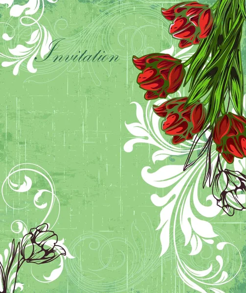 Vintage Einladungskarte Mit Kunstvollen Eleganten Retro Abstrakten Floralen Mustern Rot — Stockvektor