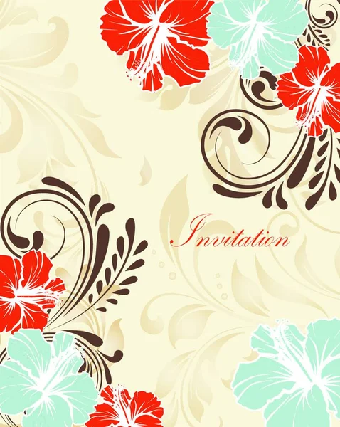 Vintage Invitation Card Ornate Elegant Retro Abstract Floral Design Red — Stock Vector