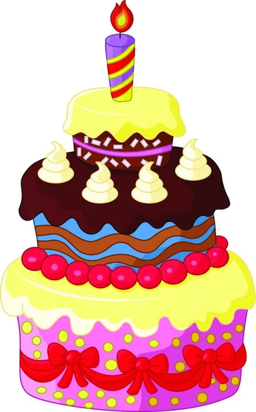 Ilustración Pastel Cumpleaños Con Una Vela — Vector de stock