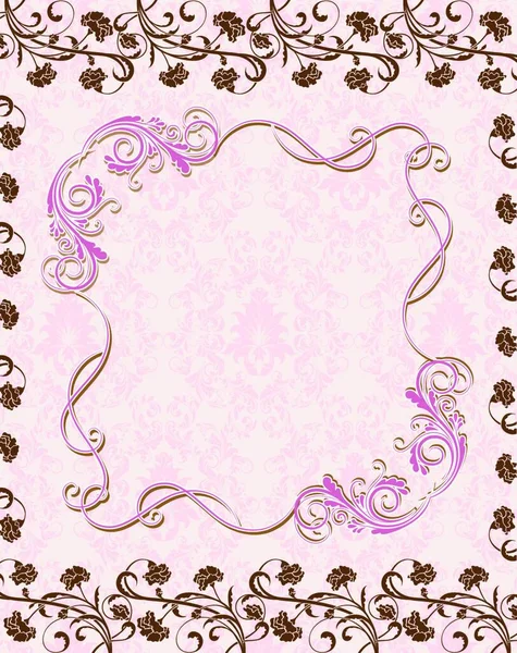 Vintage Invitation Card Ornate Elegant Retro Abstract Floral Design Pink — Stock Vector