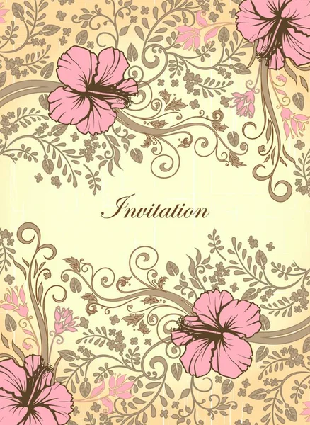 Carte Invitation Vintage Avec Motif Floral Rétro Élégant Décoré Fleurs — Image vectorielle