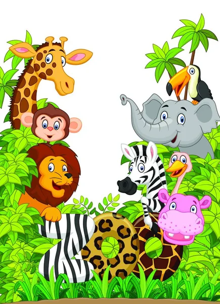 Cartoon Collectie Gelukkig Dier Jungle — Stockvector