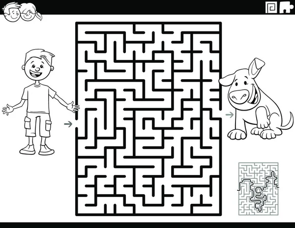 Schwarz Weiß Cartoon Illustration Von Pädagogischen Labyrinth Puzzle Spiel Für — Stockvektor