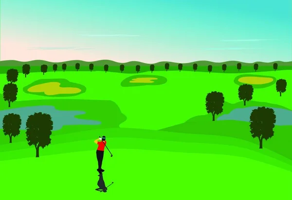 Les Golfeurs Frappent Balle Sur Terrain Golf Des Montagnes Ciel — Image vectorielle