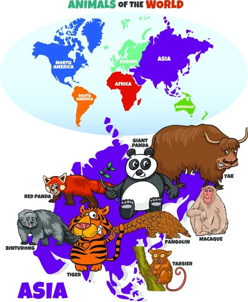 Mapa Del Mundo Animales Fauna Animales Viajes Turismo Gato Otros — Vector de stock