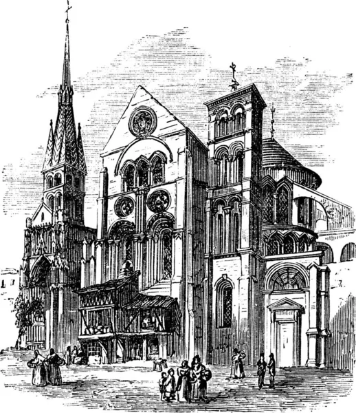 Notre Dame Vaux Church Chalons Champagne France Vintage Engraving Old — Stock Vector