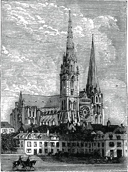 Chartres Cathedral Chartres France 1890S Vintage Engraving Old Engraved Illustration — Stock Vector