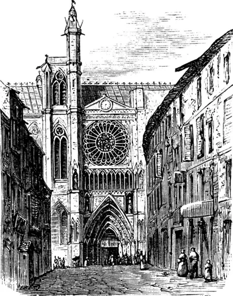 Clermont Ferrand Cathedral Auvergne France 1890S Vintage Engraving Old Engraved — Stock Vector