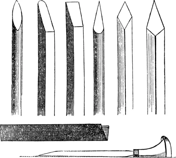 Wood Carving Hand Tools Vintage Engraving Old Engraved Illustration Wood — Stock Vector