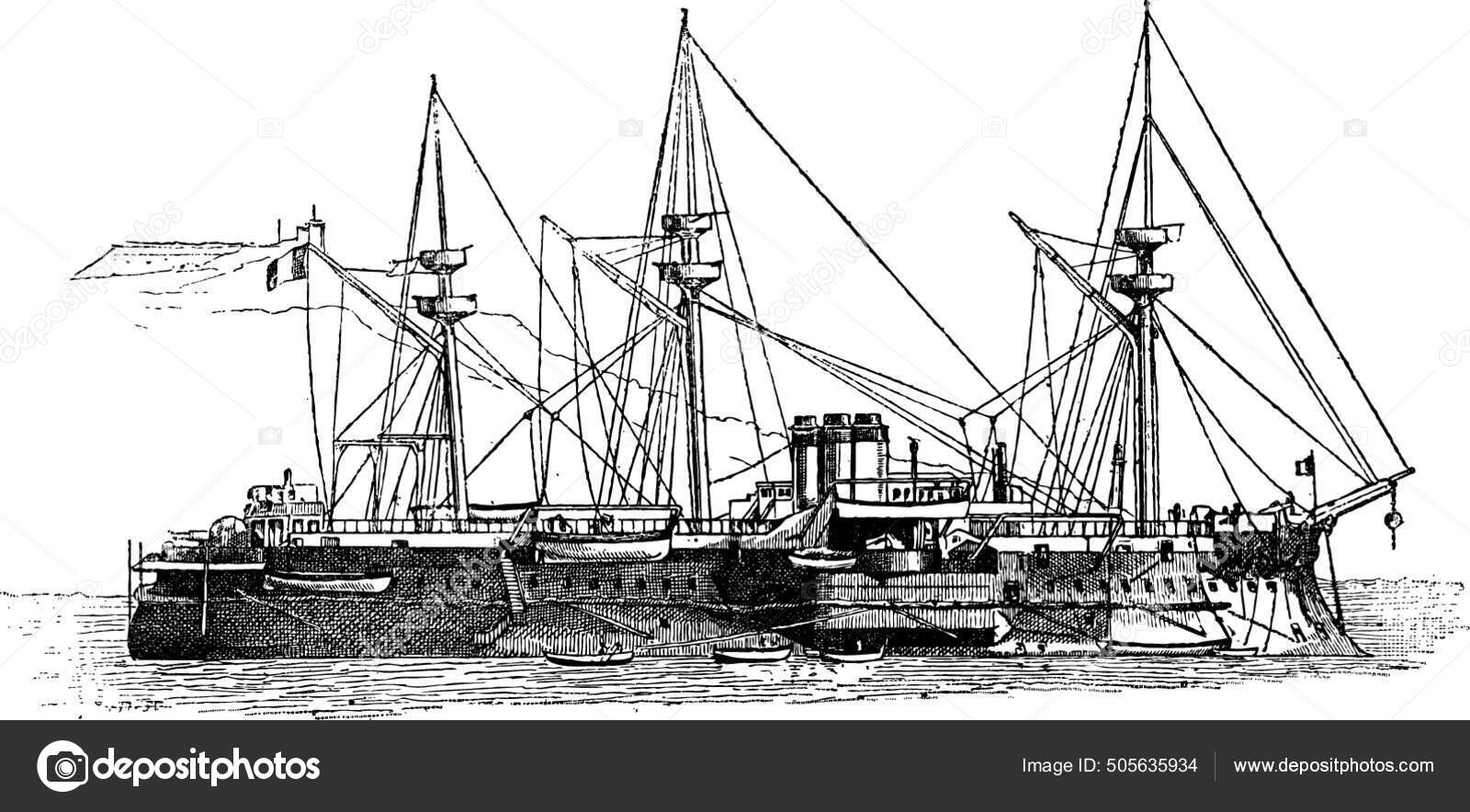 Курбе Французский Железный Броненосец 1882 Году Старинная.