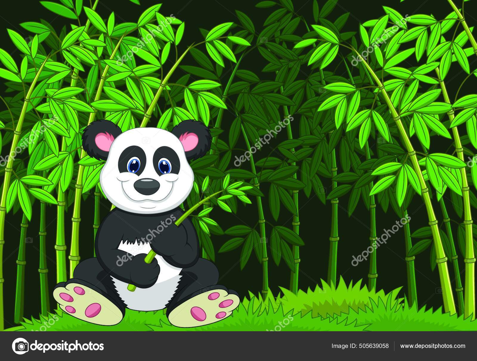 panda bonito dos desenhos animados segurando bambu, ilustração