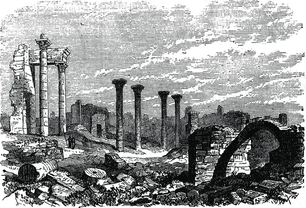 Ruinerna Bozrah Captial City Edorn Jordanien Bouseira Vintage Gravyr Gamla — Stock vektor