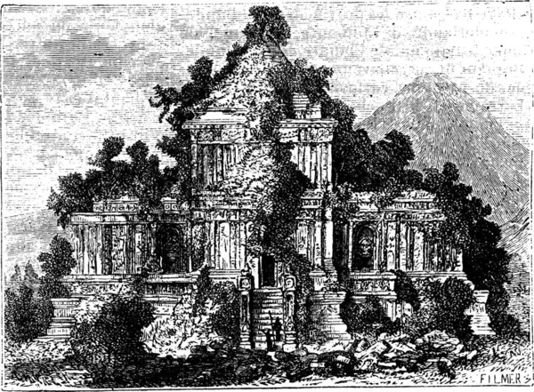 Большой Храм Брамбанане Индонезия Старая Гравированная Иллюстрация Большого Храма Брамбанане — стоковый вектор