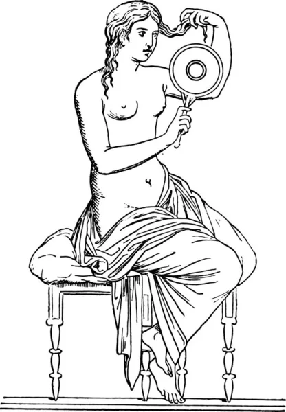 Женщина Перед Зеркалом Винтажная Гравированная Иллюстрация Частная Жизнь Античной Семьи — стоковый вектор