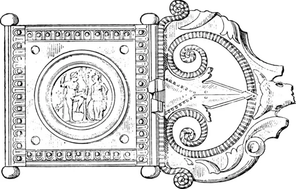 Ilustrație Gravată Epocă Unui Leu Sabie Arc — Vector de stoc