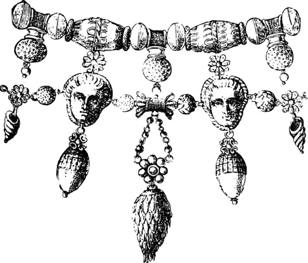 Boceto Dibujado Mano Collar Con Perlas Perlas — Vector de stock