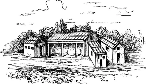 Illustration Eines Bauernhofes Mit Haus — Stockvektor