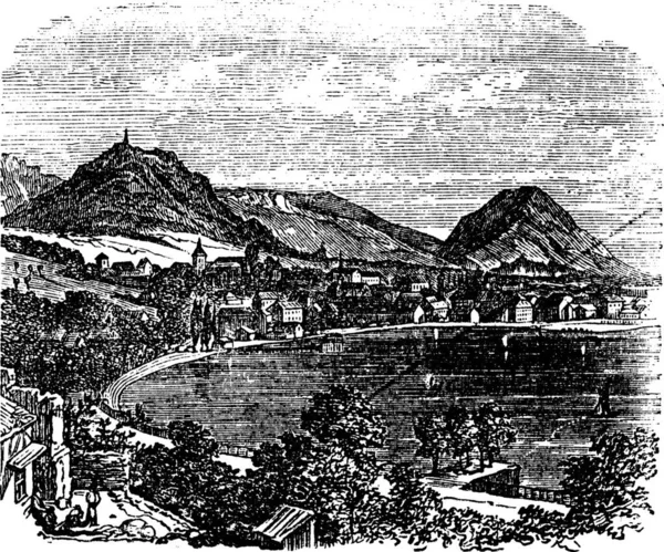 Bregenz City Vorarlberg Austria Old Engraved Illustration Bregenz City Vorarlberg — 图库矢量图片