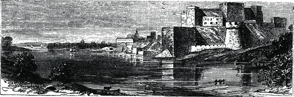 Εικονογράφηση Του Κάστρου Του Μπρίντιζι Κόκκινο Κάστρο Vintage Χαρακτική Παλιά — Διανυσματικό Αρχείο