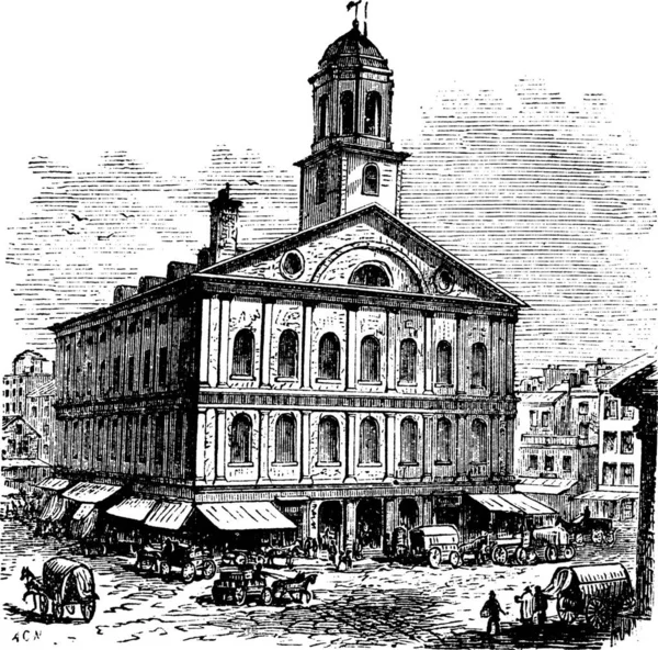 Faneuil Hall Cradle Liberty Boston Massachusetts Abd Nin Klasik Oymacılığı — Stok Vektör