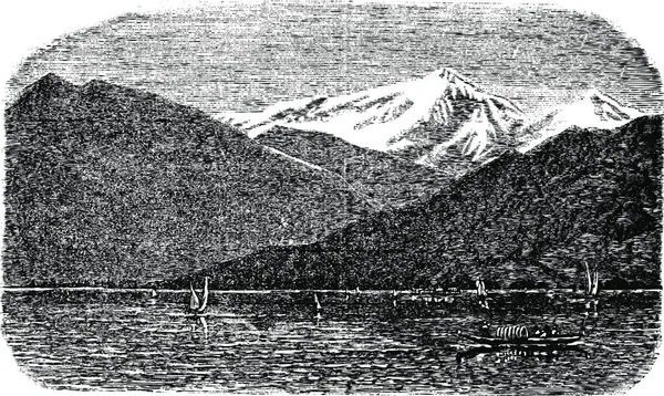 Mont Blanc Montagne Lac Léman Suisse France Ancienne Illustration Gravée — Image vectorielle
