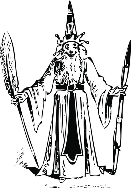 Zwart Wit Illustratie Van Een Middeleeuwse Ridder Met Een Zwaard — Stockvector