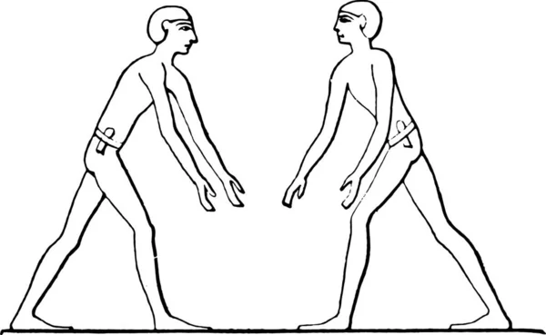 Marchait Les Lutteurs Les Uns Contre Les Autres Illustration Gravée — Image vectorielle