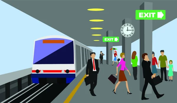 Ilustración Vectorial Tren Pasajeros Con Una Maleta — Vector de stock