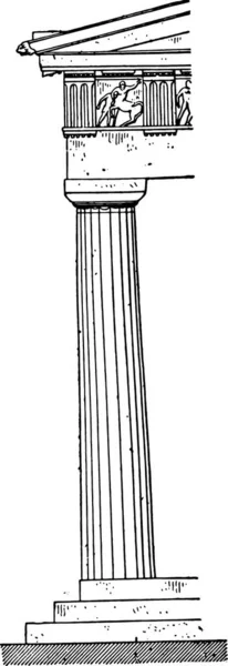 Antigua Antigua Columna Griega Ilustración Grabado — Vector de stock